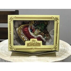 Santas Christmas Sleigh Mouth-Blown Hand-Painted Glass Ornament Made in Poland